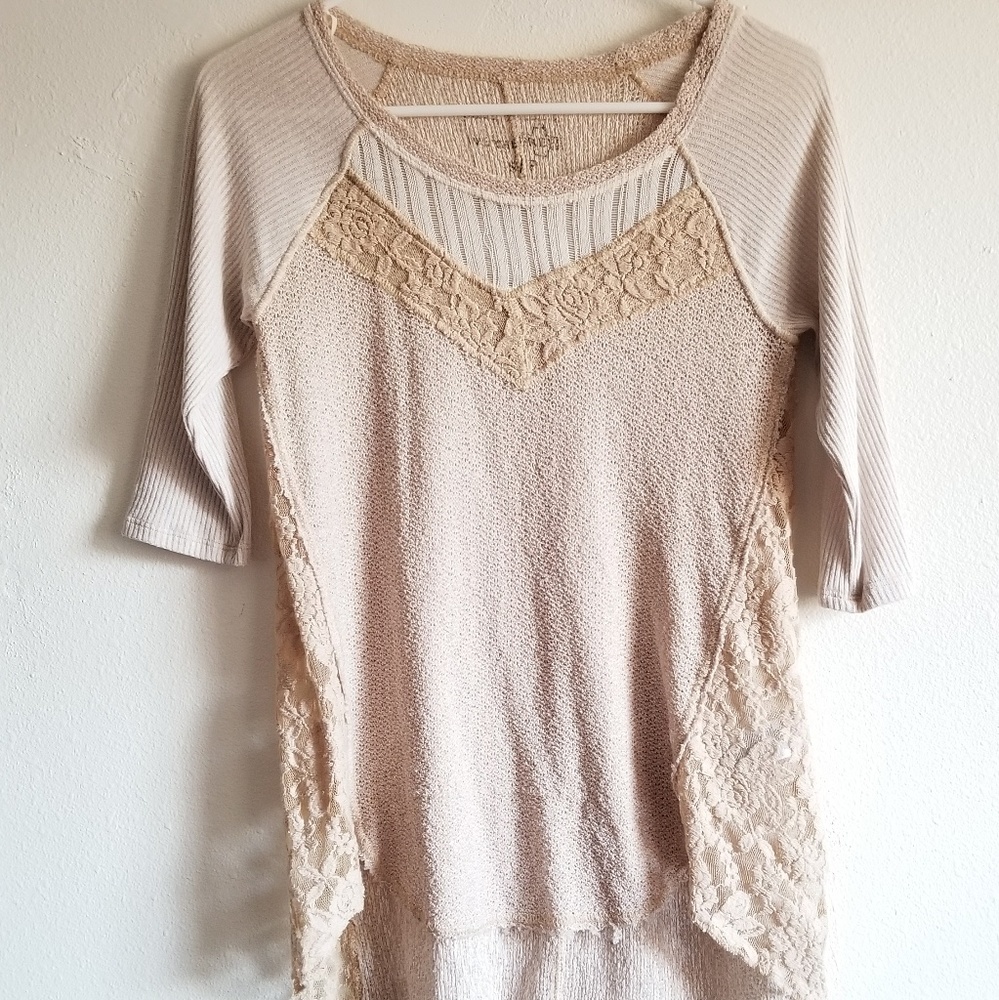Free People Boho Lace Detail Top